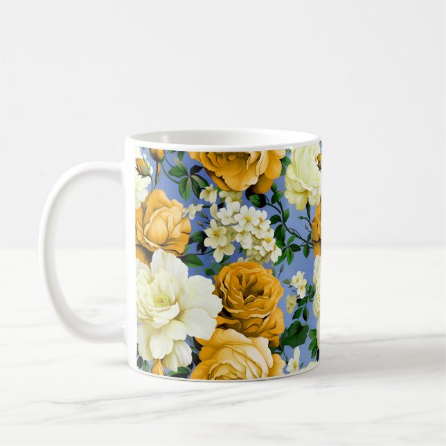 Big Retro Gelbe Rose Blume Kaffeetasse (Links)