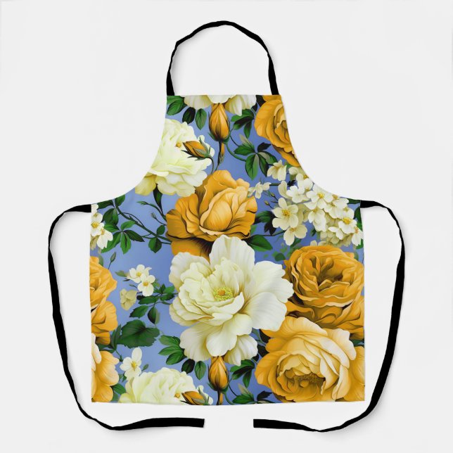 Big Retro Gelbe Rose Blume Schürze (Vorderseite)