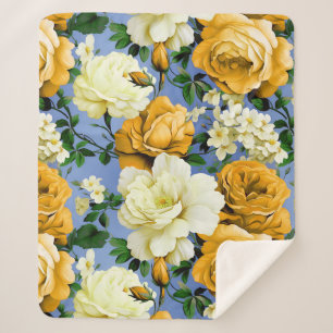 Big Retro Gelbe Rose Blume Sherpadecke