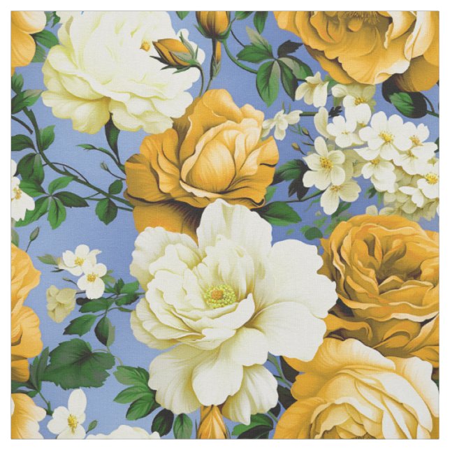 Big Retro Gelbe Rose Blume Textil Stoff (Muster)