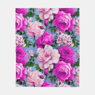 Big Retro Lila Rose Blume Fleecedecke