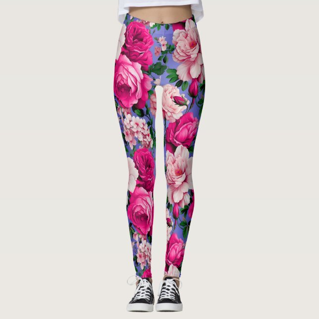 Big Retro Rosa Blume Leggings (Vorderseite)
