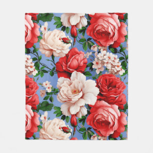 Big Retro Rote Rose Blume Fleecedecke