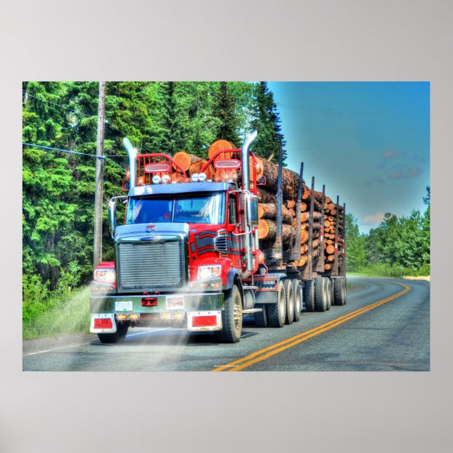 Big Rig Red Logging Truck Driver's Art Poster (Devant)