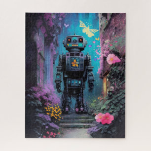 Big Robot in einer mystischen Lila Blumennacht