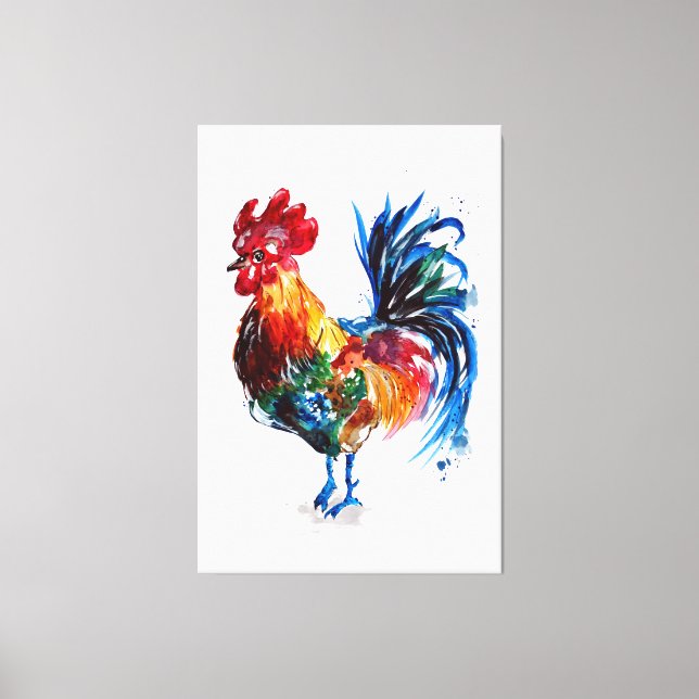 Big Rooster Watercolor Leinwanddruck (Vorderseite)