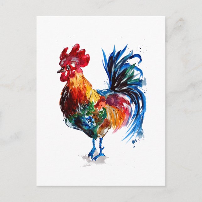 Big Rooster Watercolor Postkarte (Vorderseite)