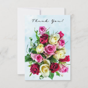Big Rose Bouquet auf dem Hintergrund des Blauen Fl Dankeskarte