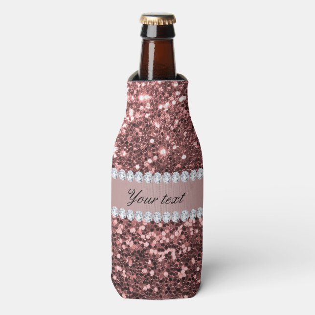 Big Rose Gold Imitate Glitzer und Diamanten Flaschenkühler (Flaschenvorderseite)