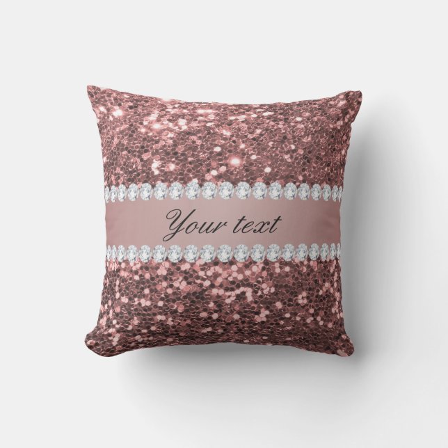 Big Rose Gold Imitats Glitzer und Diamanten Kissen (Vorderseite)