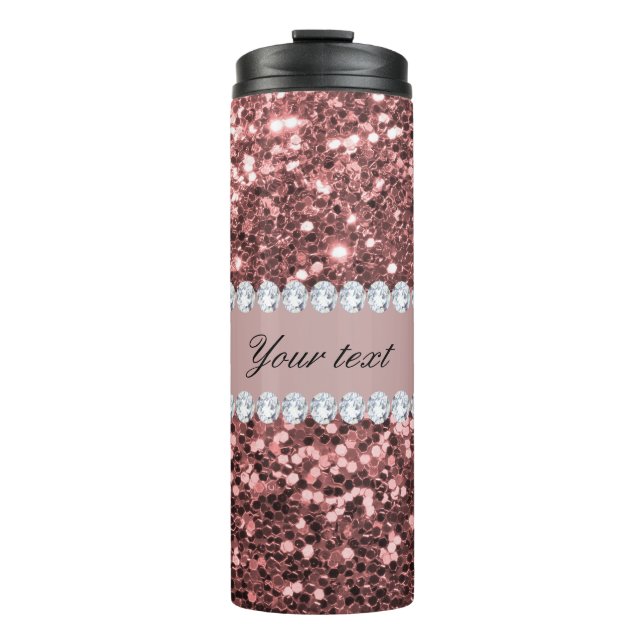 Big Rose Gold Imitats Glitzer und Diamanten Thermosbecher (Vorderseite)