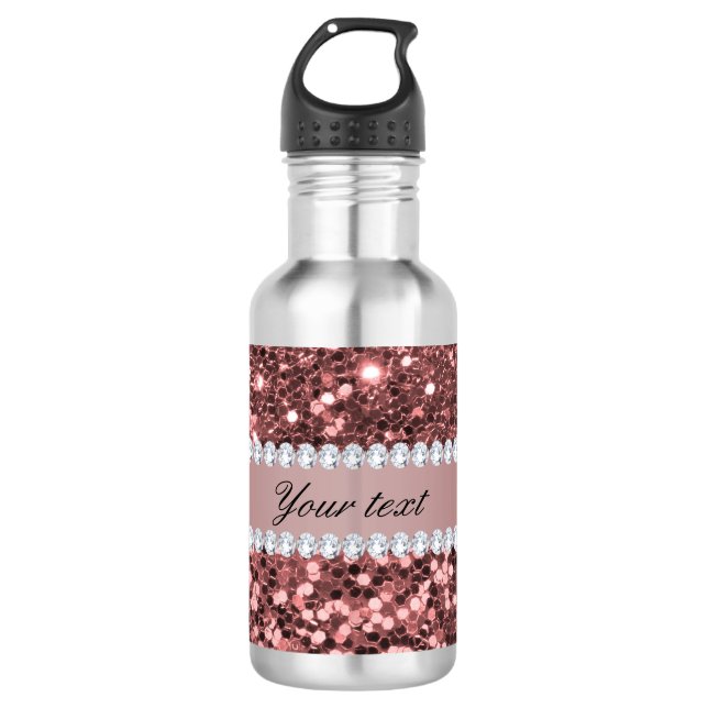 Big Rose Gold Imitats Glitzer und Diamanten Trinkflasche (Vorderseite)
