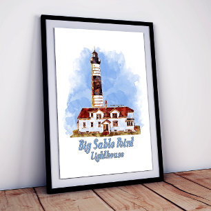 Big Sable Point Leuchtturm Aquarell - Michigan Poster