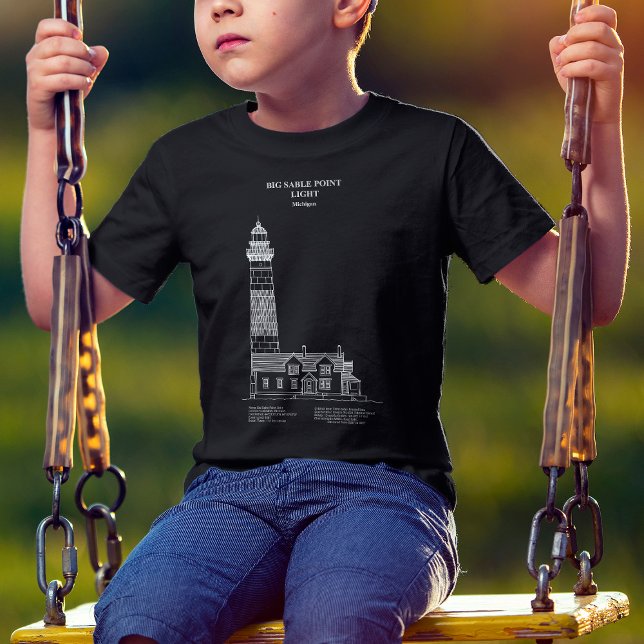 Big Sable Point Lighthouse - Michigan - AD T-Shirt (Big Sable Point Lighthouse - Michigan – AD. Boy Basic Black T-Shirt)