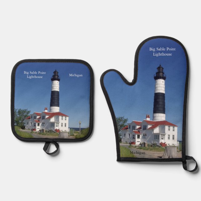 Big Sable Point Lighthouse Ofenhandschuh & Topflappen-Set (Vorderseite)