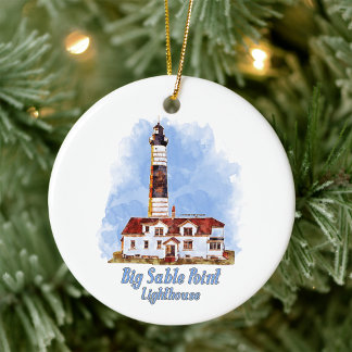 Big Sable Point Lighthouse Watercolor - Michigan Keramik Ornament