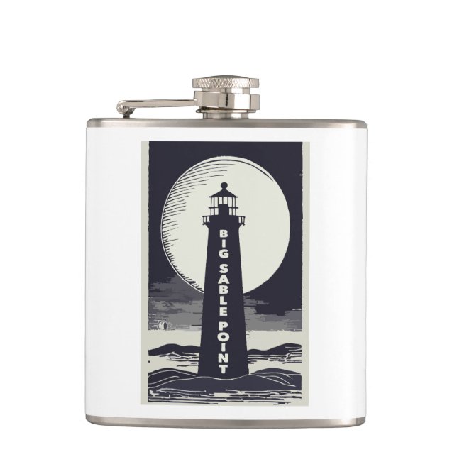 Big Sable Point Michigan Lighthouse Moon Flachmann (Vorderseite)