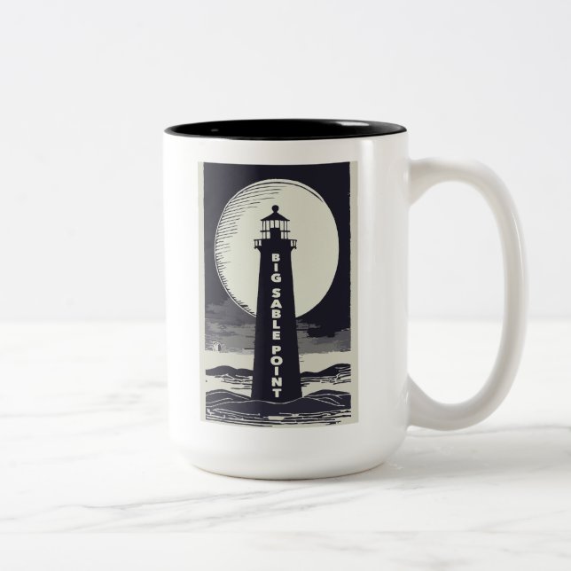 Big Sable Point Michigan Lighthouse Moon Zweifarbige Tasse (Rechts)