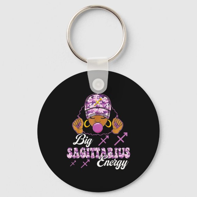 Big Sagittarius Energy Afro Girl With Purple Camou Schlüsselanhänger (Vorderseite)
