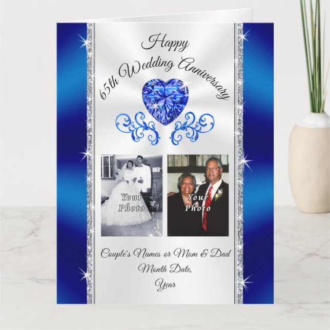 BIG Sapphire Personalized 65th Anniversary Card Karte (Vorderseite)