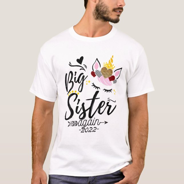 Big Sister 2022 Einhorn Leopard bald zu großen Sis T-Shirt (Vorderseite)