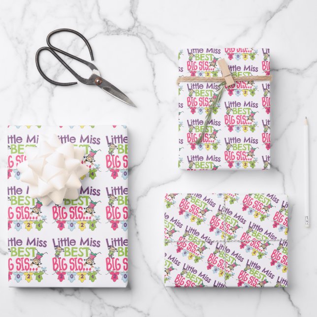 Big Sister 2024 - Kleine Miss Best Big Sis Geschenkpapier Set (Vorderseite)