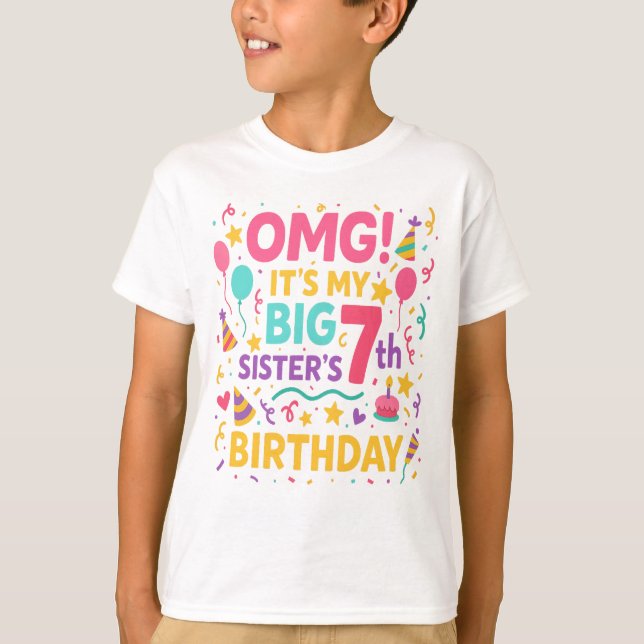 Big Sister 7th Birthday Cute Rainbow Fun 7 Year  T-Shirt (Vorderseite)