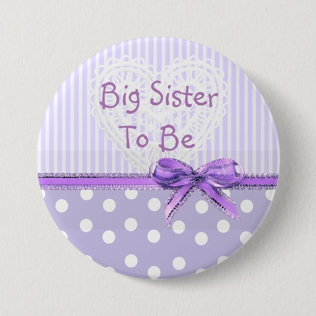 Big Sister be Baby Shower Button: Lila Bow Button (Vorderseite)