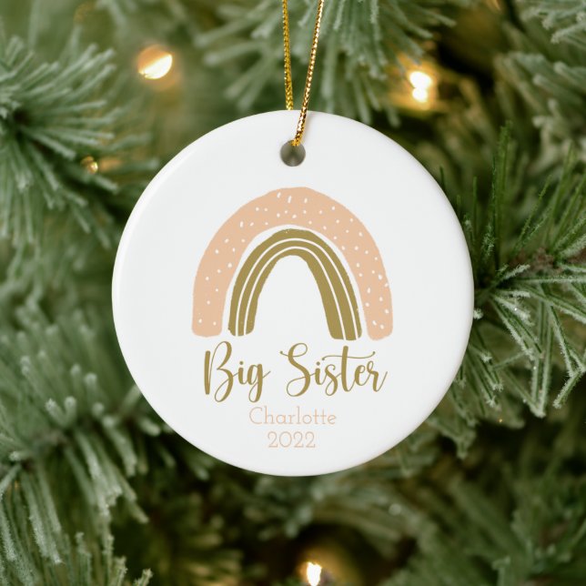 Big Sister Boho Rainbow Pink Gold Personalisiert Keramik Ornament (Baum)