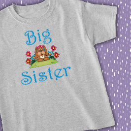 Big Sister Brown Niedlich Fluffy Puppy Dog Blume T-Shirt