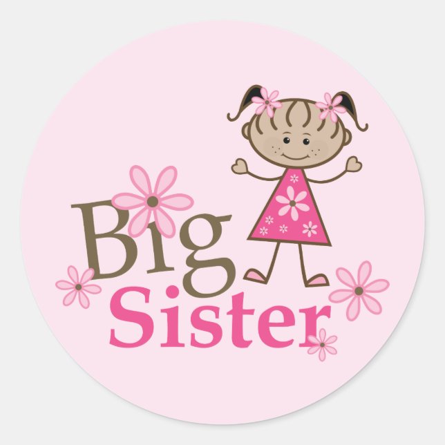 Big Sister Ethnic Strichmännchen Girl Runder Aufkleber (Vorderseite)