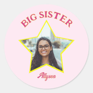 Big Sister Foto in Star Personalisiert Runder Aufkleber