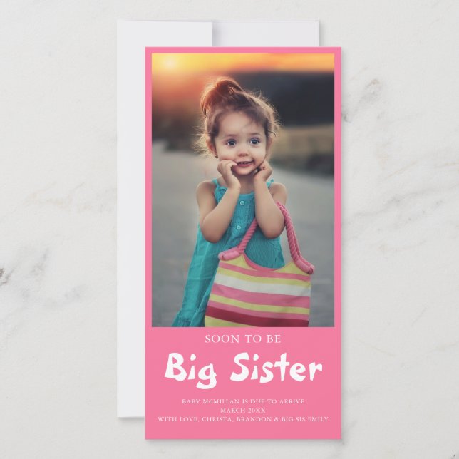 Big Sister Foto Pink Schwangerschaft Ankündigung (Vorderseite)