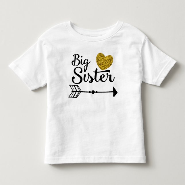 Big Sister Gold Heart Arrow Raglan Kleinkind T-shirt (Vorderseite)