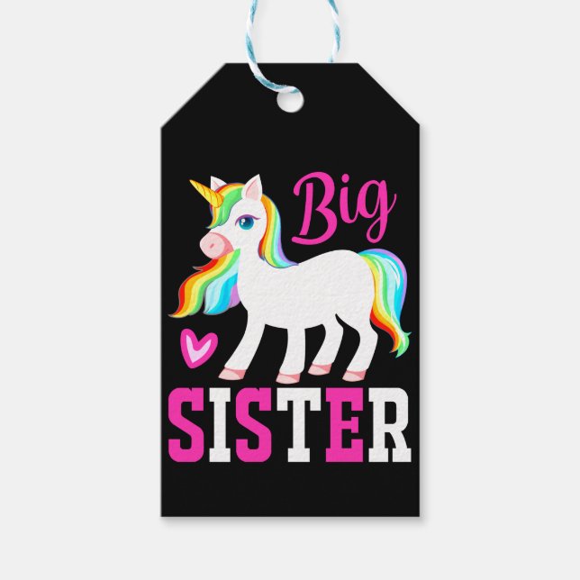 Big Sister Magical Unicorn mit Rainbow Mane & Schw Geschenkanhänger (Vorderseite)