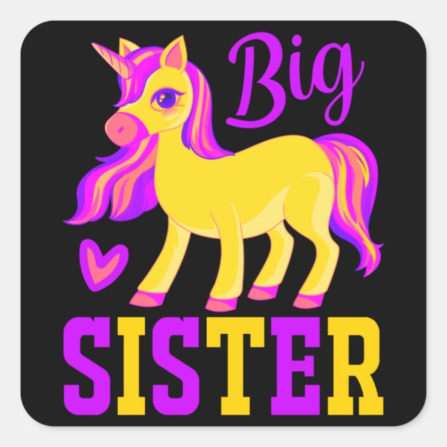 Big Sister Magical Unicorn Quadratischer Aufkleber (Vorderseite)