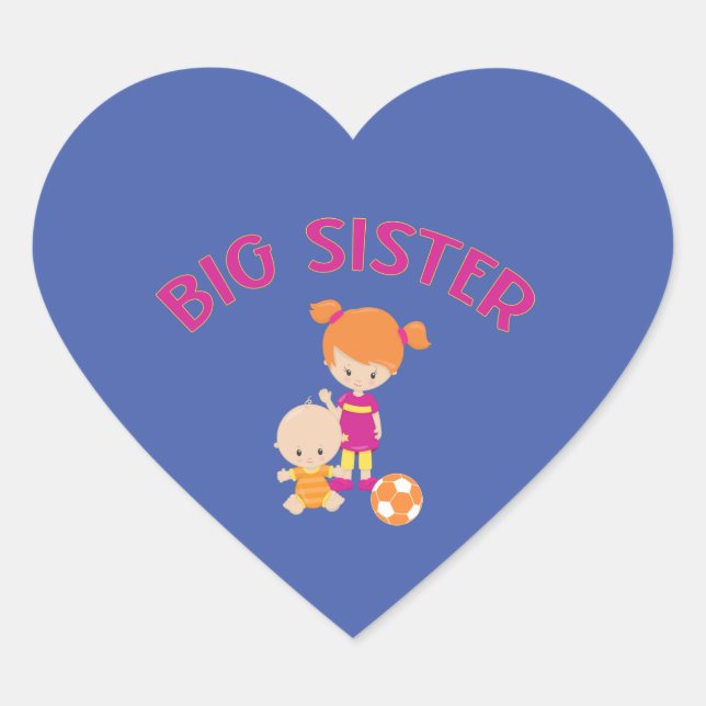 Big Sister mit Baby Brother Heart geformt Herz-Aufkleber (Vorderseite)