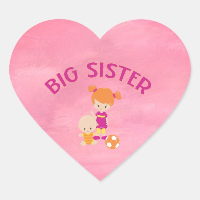Big Sister mit Baby Brother Heart Shaped Magenta Herz-Aufkleber (Vorderseite)