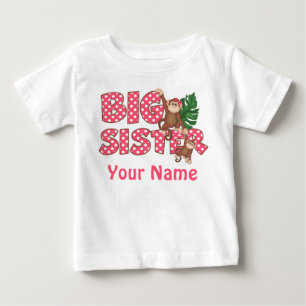 Big Sister Monkey Pink Personalisiertes Shirt