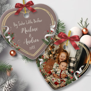 Big Sister New Baby Foto Holly Pine Gold Rahmen Ornament