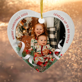Big Sister New Baby Foto Silver Frame Holly Pine Keramik Ornament