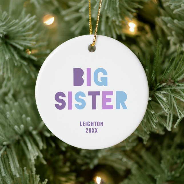 Big Sister Personalisiert ältere Tochter Name Lila Keramik Ornament (Baum)