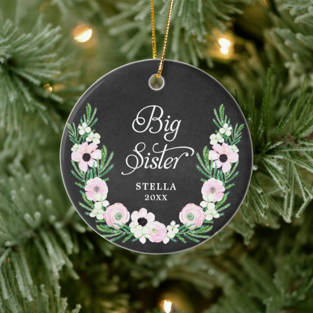 Big Sister Personalisierte Bohemische Blumenschrei Keramik Ornament (Baum)
