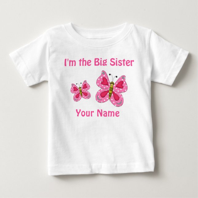 Big Sister Pink Butterfly Personalisiert T Shirt (Vorderseite)