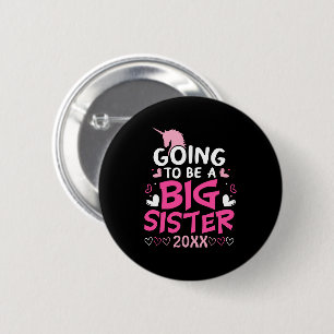 Big Sister Pink Unicorn Hearts Button