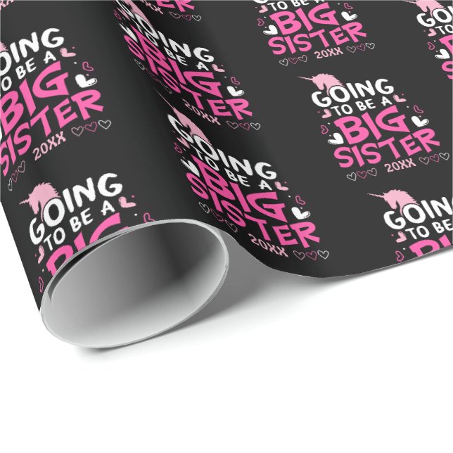 Big Sister Pink Unicorn Hearts Geschenkpapier (Rolleneckpunkt)