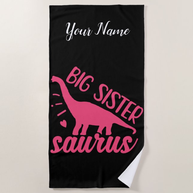 Big Sister Saurus in Pink Strandtuch (Vorderseite)