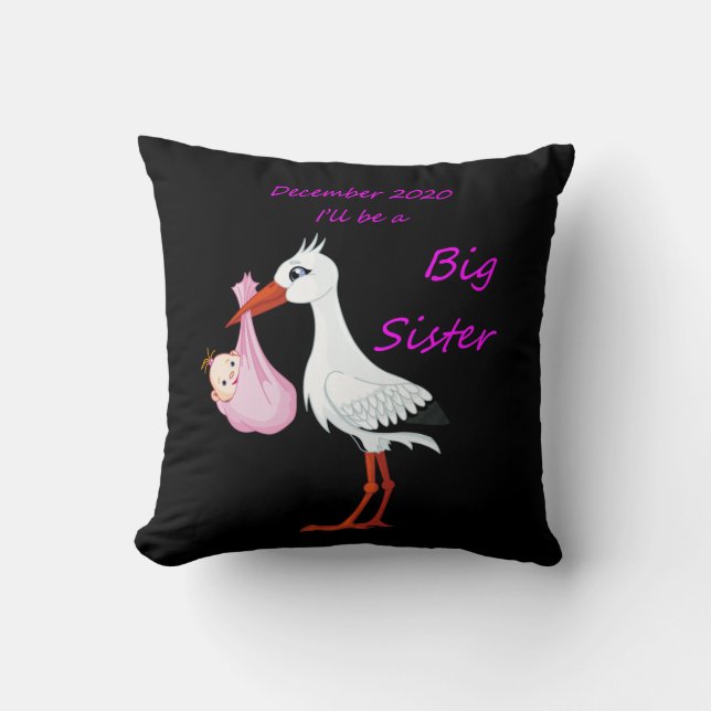 Big Sister Throw Pillow Baby Stork Dezember 2020 Kissen (Vorderseite)