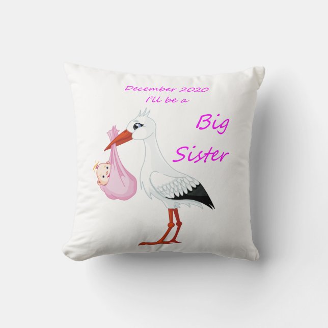Big Sister Throw Pillow Baby Stork Dezember 2020 Kissen (Vorderseite)
