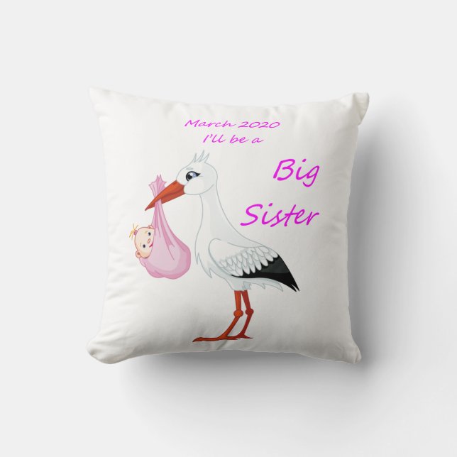 Big Sister Throw Pillow Baby Stork März 2020 Kissen (Vorderseite)